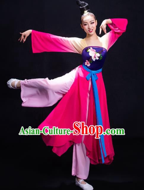 Chinese Traditional Classical Dance Fan Dance Rosy Dress Umbrella Dance Costume for Women