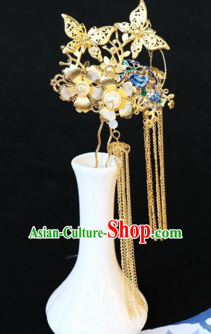 Chinese Traditional Hair Accessories Ancient Tassel Step Shake Blueing Hairpins for Women