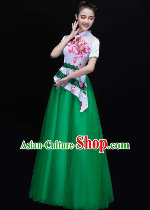 Professional Chorus Costumes Chinese Classical Dance Folk Dance Compere Green Dress for Women