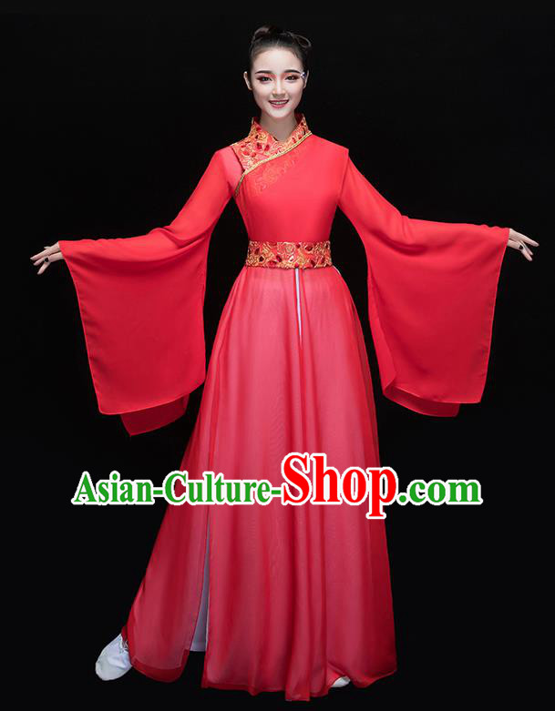 Chinese Traditional Folk Dance Red Dress Classical Fan Dance Costume for Women