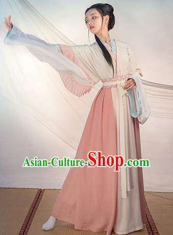 Chinese Traditional Jin Dynasty Princess Costume Ancient Swordswoman Embroidered Hanfu Dress for Women