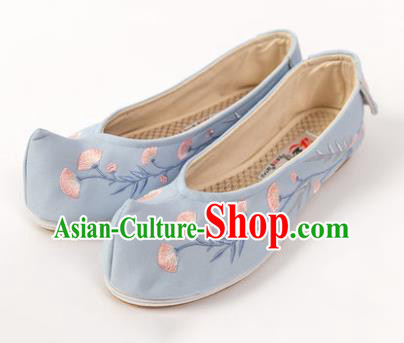 Asian Chinese Ancient Blue Embroidered Shoes Traditional Hanfu Shoes Embroidered Shoes for Women