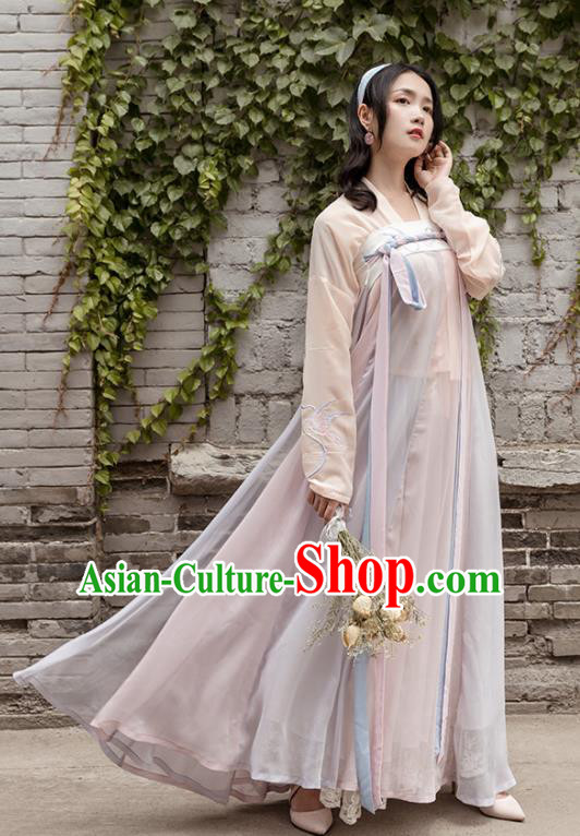 Chinese Traditional Tang Dynasty Costume Ancient Young Lady Embroidered Clothing for Women
