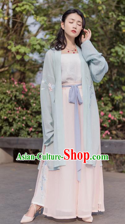 Traditional Chinese Song Dynasty Green Costumes Ancient Embroidered Hanfu Dress for Women