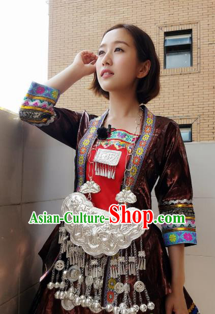 Traditional Chinese Miao Nationality Dance Clothing Hmong Ethnic Minority Costumes and Headwear