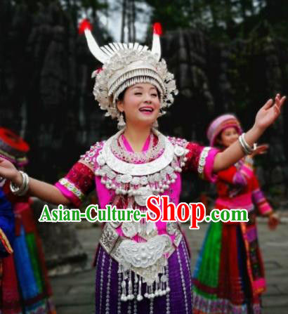 Traditional Chinese Miao Nationality Dance Clothing Hmong Ethnic Minority Costumes and Headwear