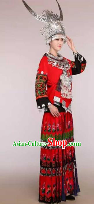 Traditional Chinese Miao Nationality Dance Clothing Hmong Ethnic Minority Costumes and Headwear