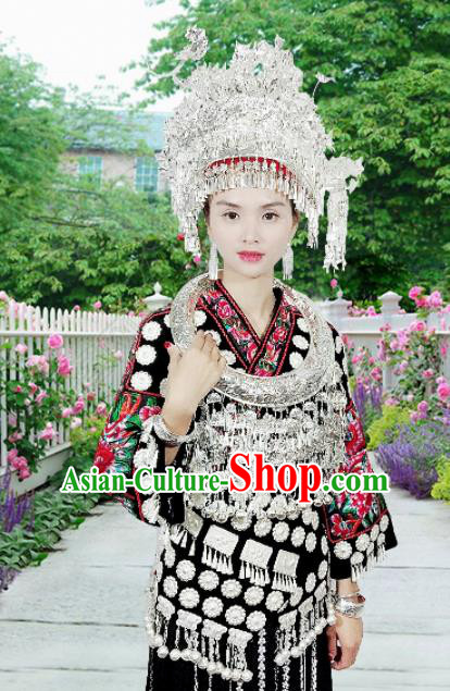 Traditional Chinese Miao Nationality Dance Clothing Hmong Ethnic Minority Costumes and Headwear