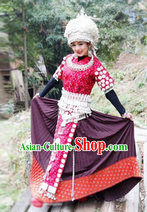 Traditional Chinese Miao Nationality Dance Clothing Hmong Ethnic Minority Costumes and Headwear