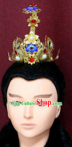 Chinese Traditional Swordsman Hair Accessories Ancient Han Dynasty Prince Blueing Lotus Hairdo Crown for Men