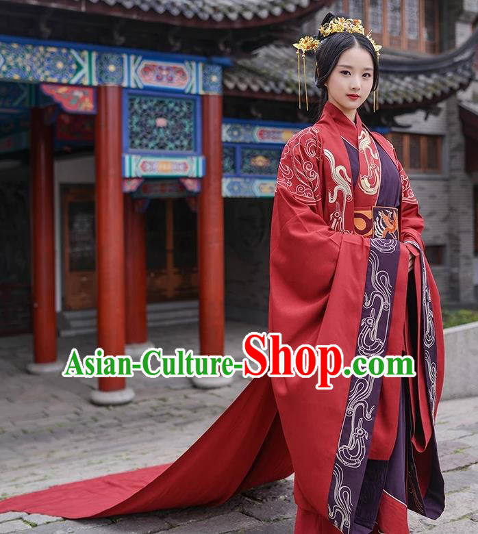 Chinese Ancient Zhou Dynasty Empress Embroidered Wedding Costumes Complete Set for Women