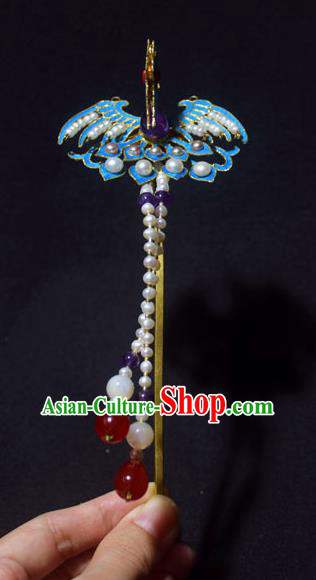 Chinese Ancient Qing Dynasty Hair Accessories Tian-Tsui Phoenix Hair Clip Handmade Palace Hairpins for Women