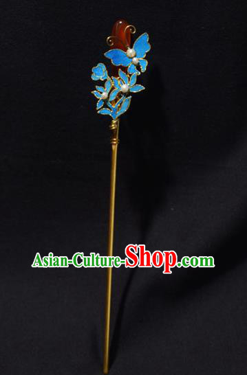 Chinese Ancient Qing Dynasty Hair Accessories Tian-Tsui Butterfly Hair Clip Handmade Palace Hairpins for Women