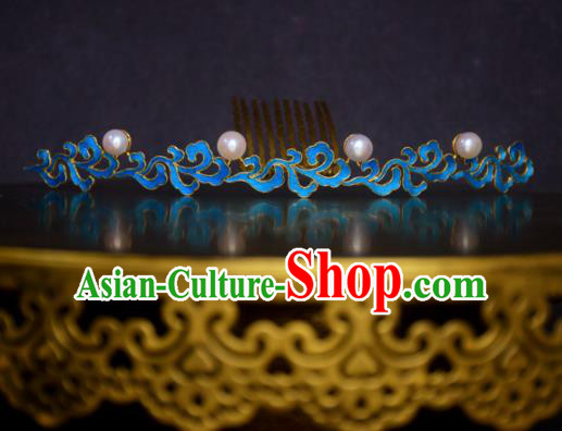 Chinese Handmade Princess Hanfu Hairpins Blueing Pearls Hair Comb Ancient Hair Accessories for Women
