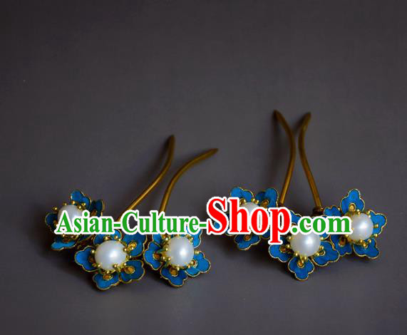 Chinese Handmade Hair Accessories Hanfu Hairpins Ancient Blueing Flowers Hair Clip for Women