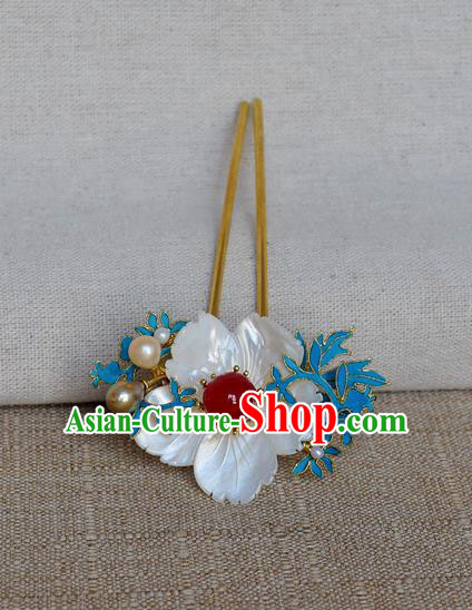 Chinese Handmade Shell Flower Hairpins Hair Accessories Ancient Hanfu Hair Clip for Women