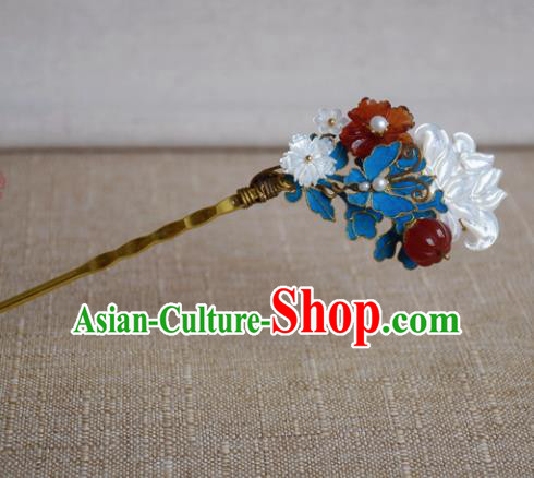 Chinese Handmade Qing Dynasty Palace Shell Lotus Hairpins Hair Accessories Ancient Hanfu Hair Clip for Women