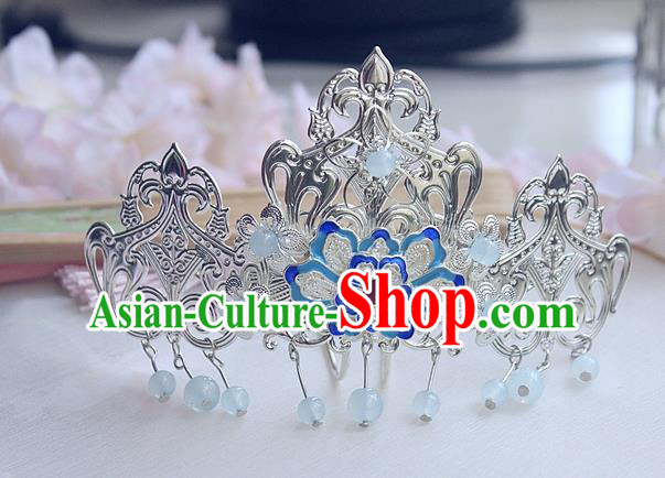 Chinese Ancient Hair Accessories Hanfu Blueing Lotus Hair Comb Handmade Hairpins for Women