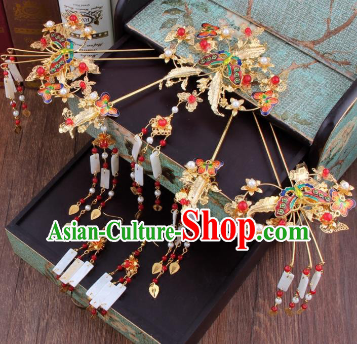 Chinese Ancient Bride Cloisonne Butterfly Hair Clip XiuHe Suit Hair Accessories Hanfu Handmade Hairpins for Women