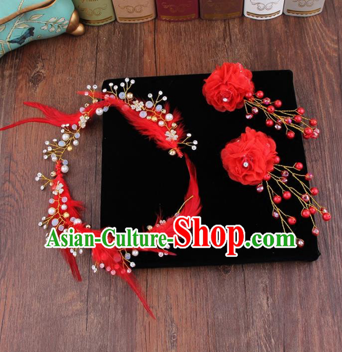 Top Grade Bride Hair Accessories Wedding Red Feather Hair Clasp Hair Claws for Women