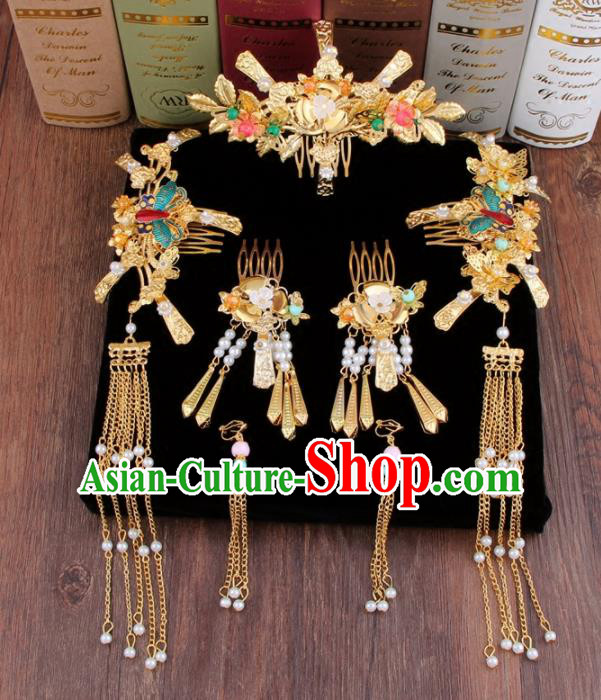 Chinese Ancient XiuHe Suit Hair Accessories Bride Handmade Hair Clips Hairpins for Women