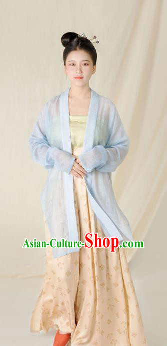 Top Grade Chinese Ancient Song Dynasty Young Lady Hanfu Dress Blue Clothing for Women