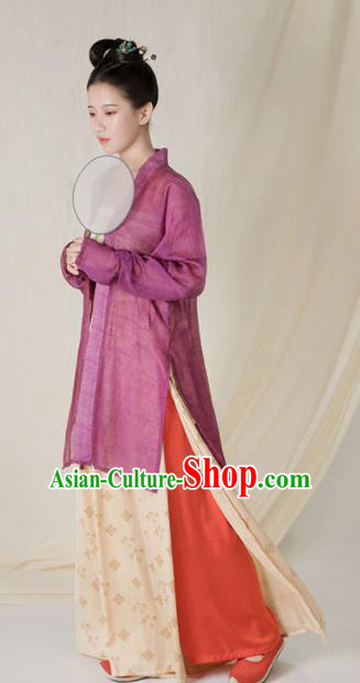 Top Grade Chinese Ancient Song Dynasty Young Lady Hanfu Dress Purple Clothing for Women