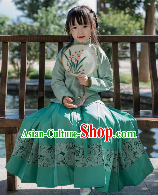 Traditional Chinese Ancient Costumes Ming Dynasty Princess Clothing Green Blouse and Skirt for Kids