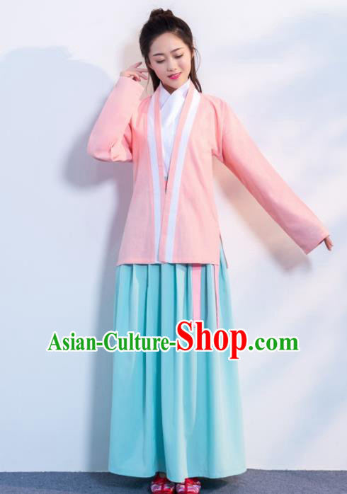 Traditional Chinese Ancient Hanfu Dress Song Dynasty Female Scholar Pink Costumes for Women