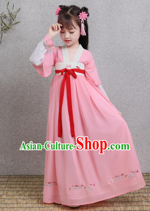 Traditional Chinese Ancient Princess Costumes Tang Dynasty Pink Hanfu Dress for Kids