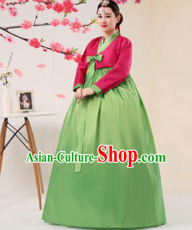 Korean Traditional Palace Costumes Asian Korean Hanbok Bride Rosy Blouse and Green Skirt for Women