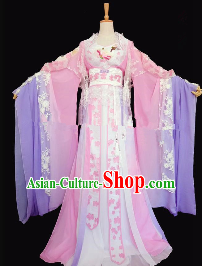 Chinese Ancient Cosplay Peri Costumes Traditional Tang Dynasty Princess Pink Hanfu Dress for Women