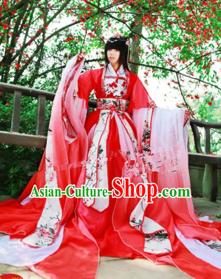 Chinese Ancient Cosplay Princess Red Hanfu Dress Traditional Song Dynasty Swordswoman Costume for Women