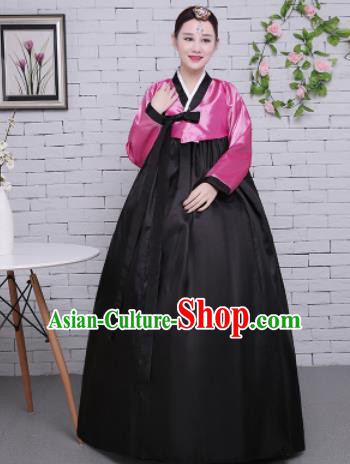 Korean Traditional Palace Costumes Asian Korean Hanbok Bride Pink Blouse and Black Skirt for Women