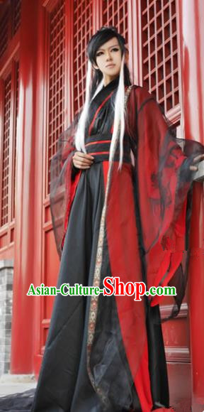 Chinese Ancient Swordsman Black Hanfu Han Dynasty Nobility Childe Costume for Men