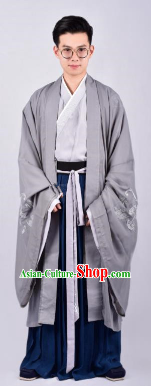 Chinese Ancient Swordsman Grey Clothing Traditional Ming Dynasty Cabinet Minister Costumes for Men