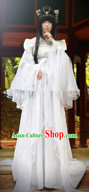 Chinese Ancient Cosplay Peri Goddess Hanfu Dress Traditional Han Dynasty Princess White Costume for Women