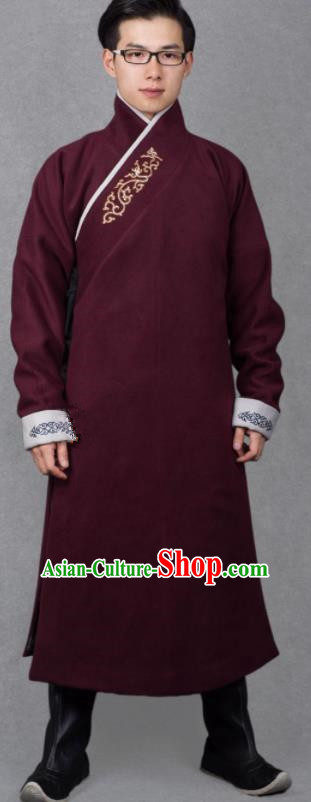 Chinese Ancient Imperial Guards Wine Red Robe Traditional Ming Dynasty Swordsman Costume for Men