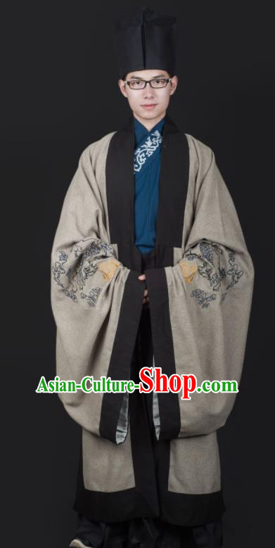 Chinese Ancient Cabinet Minister Grey Clothing Traditional Ming Dynasty Swordsman Costume for Men