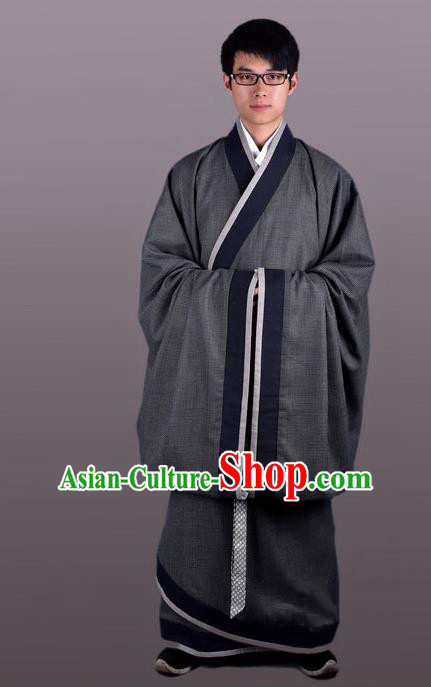 Chinese Ancient Traditional Han Dynasty Scholar Costume Curving-Front Robe for Men