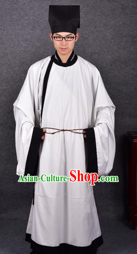 Chinese Ancient Traditional Song Dynasty Scholar Costumes White Robe for Men