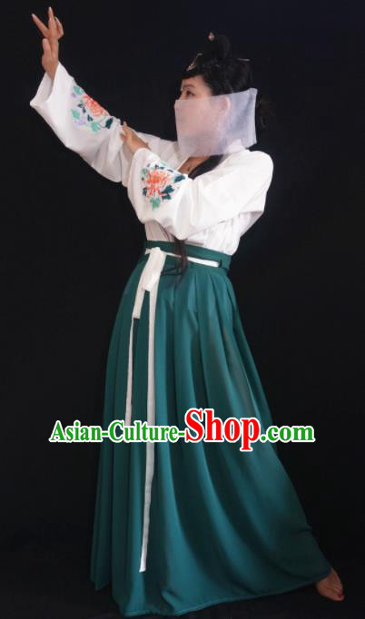 Chinese Ancient Nobility Lady Green Dress Tang Dynasty Embroidered Costume for Rich Women
