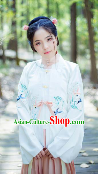 Chinese Ancient Nobility Lady White Blouse Traditional Ming Dynasty Costume for Rich Women