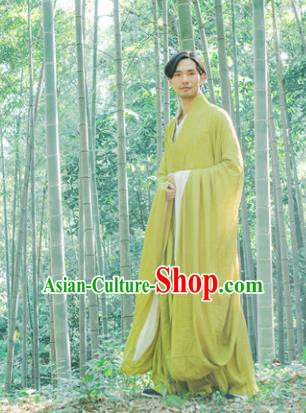 Chinese Ancient Traditional Han Dynasty Yellow-green Cloak Scholar Swordsman Costumes for Men