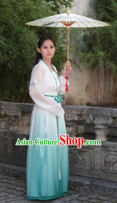 Traditional Chinese Ming Dynasty Nobility Lady Costume Ancient Embroidered Blue Hanfu Dress for Women
