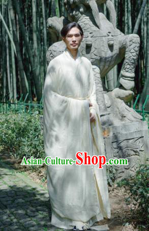 Chinese Ancient Traditional Han Dynasty Beige Wide Sleeve Robe Scholar Swordsman Costumes for Men