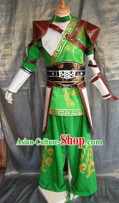 Asian Chinese Cosplay Customized General Warrior Green Costume Ancient Swordsman Clothing for Men