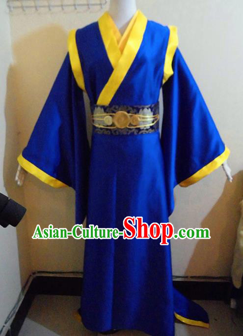 Asian Chinese Cosplay Royal Highness Customized Costume Ancient Swordsman Blue Robe for Men