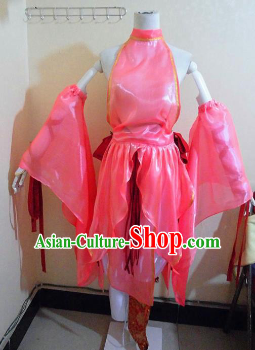 Asian Chinese Cosplay Female Swordsman Costume Ancient Young Lady Knight Pink Dress for Women