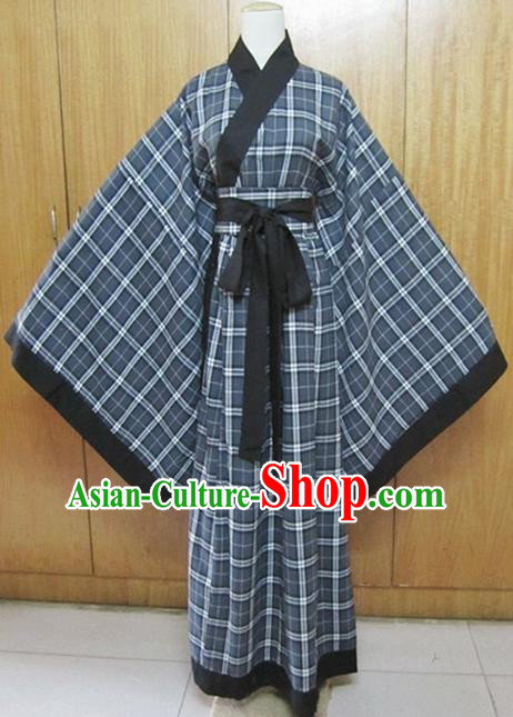 Chinese Traditional Han Dynasty Scholar Costumes Ancient Swordsman Grey Robe for Men